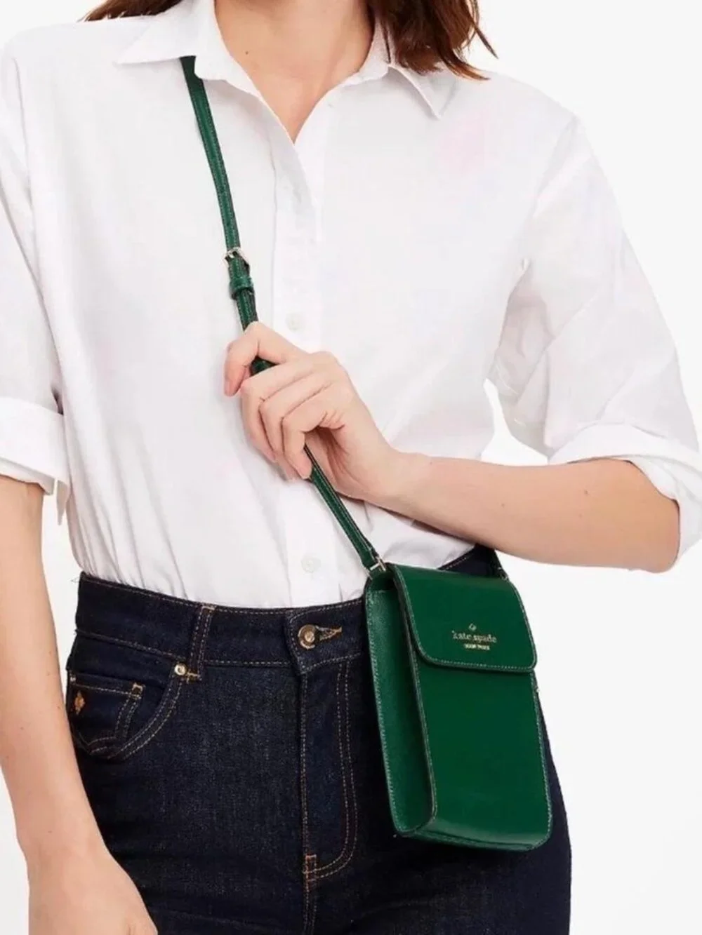 Kate Spade Madison Phone Crossbody Women Jade Green Saffiano Leather NWT